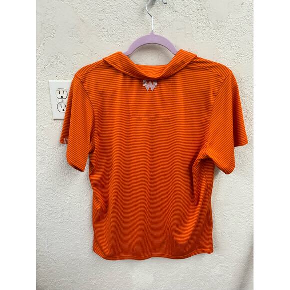 Orange striped ladies' Whataburger v-neck polo shirt Large - Picture 6 of 6